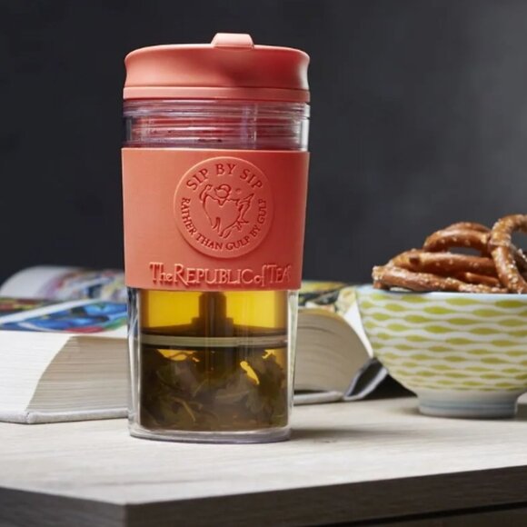 Republic of Tea Sip by Sip Travel Tea Press Cup Mug New With Tags 12 Ounce Glass - Picture 1 of 9